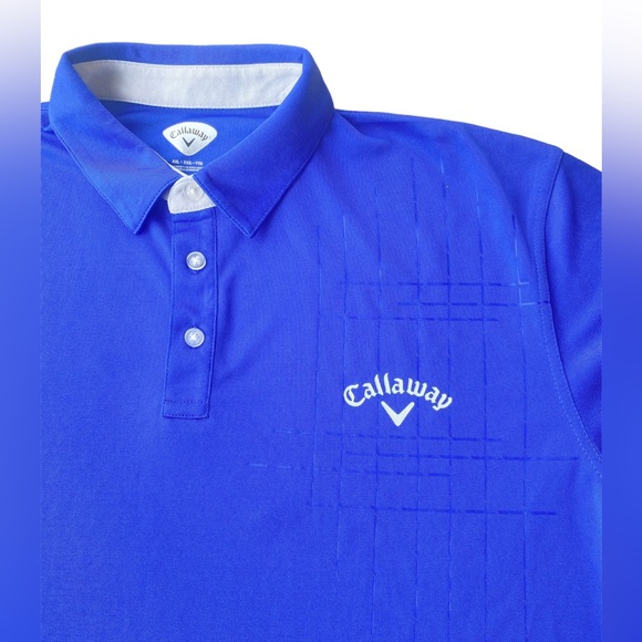 Callaway Golf Polo Shirt Men's Size XXL RN#37763 Spellout Logo Blue 1/4 Button - Picture 2 of 5